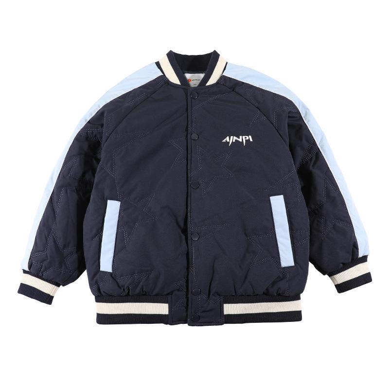Gepolsterte doppellagige Baumwoll-Baseballjacke für Jungen - Herbst/Winter 2025, Verdickt für mittelgroße bis große Kinder