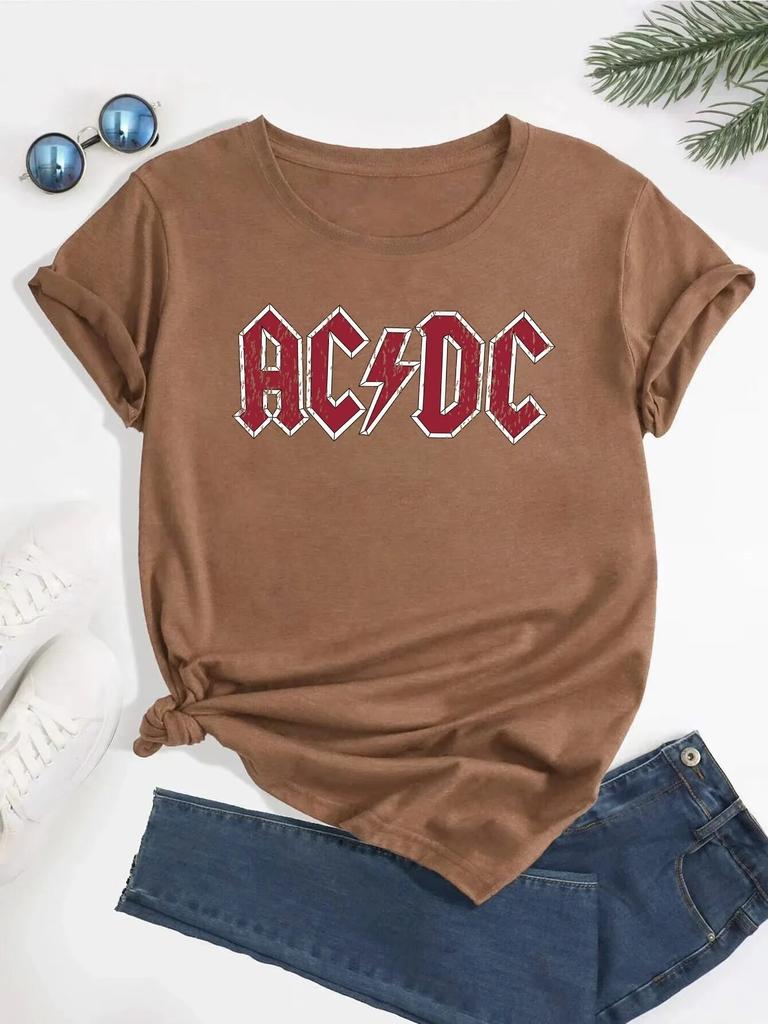 100% Cotton T-shirt Graphic Ac Dc Printed Summer Letters T Shirt Fashion Unisex Women Short Sleeve Band Tees Gothic Clothing Unisex