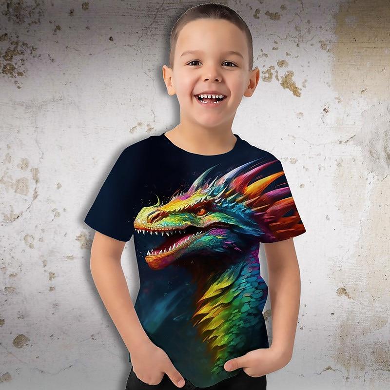 3D Pattern Animal Print Children's T-shirt Short Sleeved Summer Sports Fashion Street Casual Top