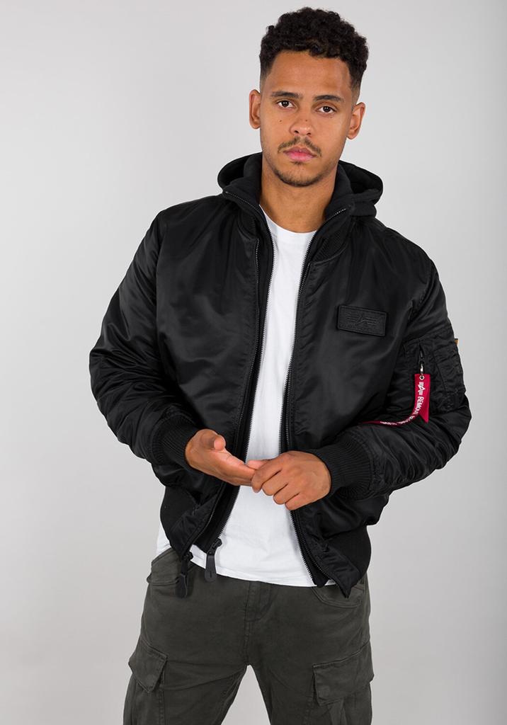 Winter Jacket Alpha Industries MA-1 ZH Back Print (128113) Zip Hood Back Print Bomber Jacket Black Reflective