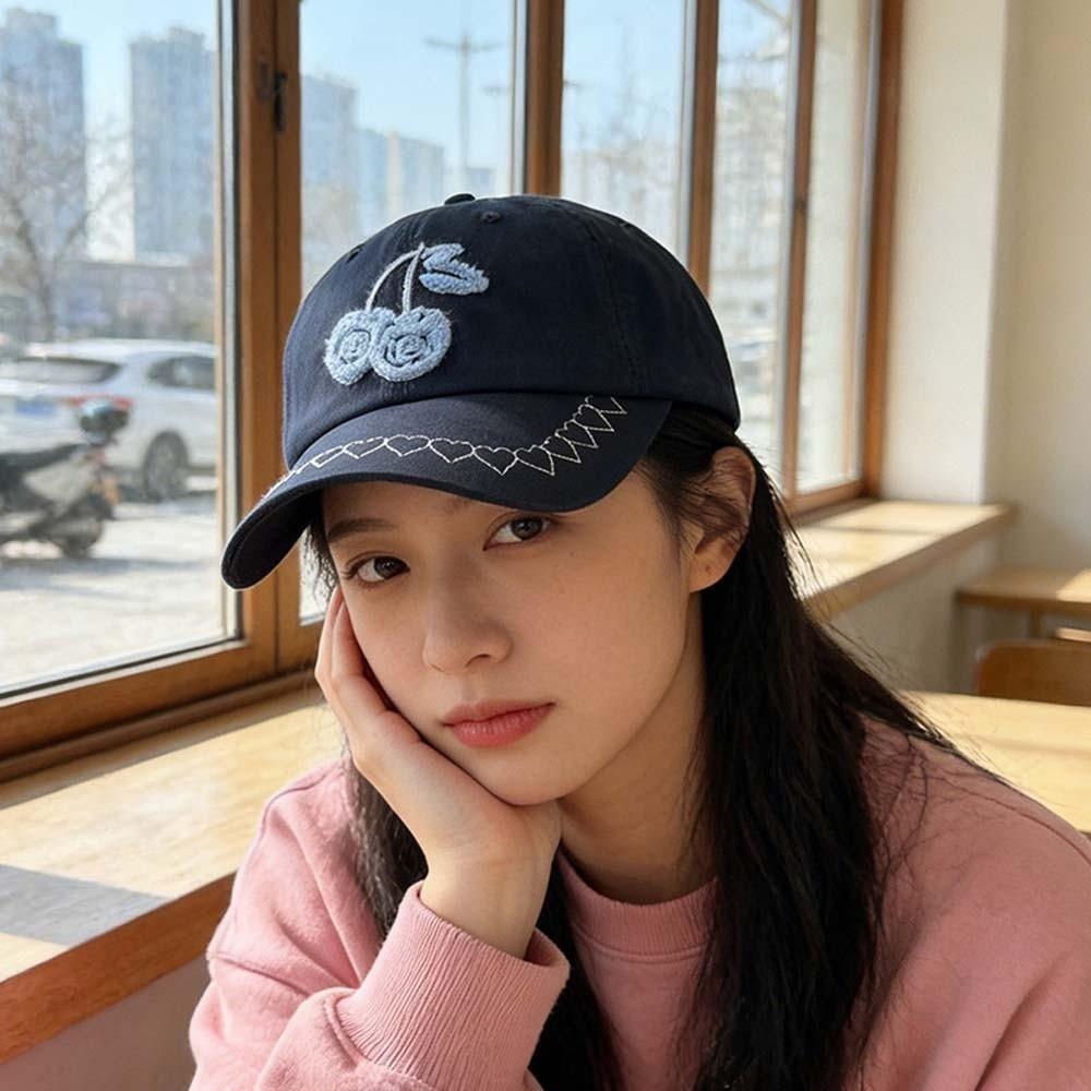 Korean Style Cherry Baseball Cap Sunscreen Sunshade Casquette Embroidered Peaked Hat Sports