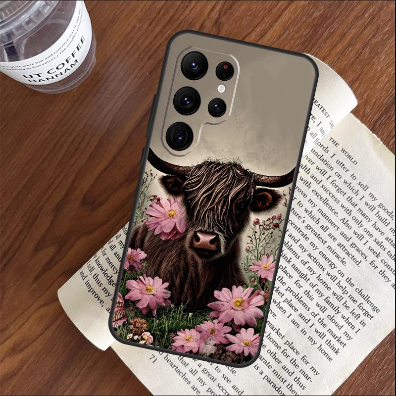 Highland Cow Scottish Art Phone Case For Samsung Galaxy S25 S23 S22 S21 Ultra S9 S10 S20 Plus S24 FE Funda Cover Shell