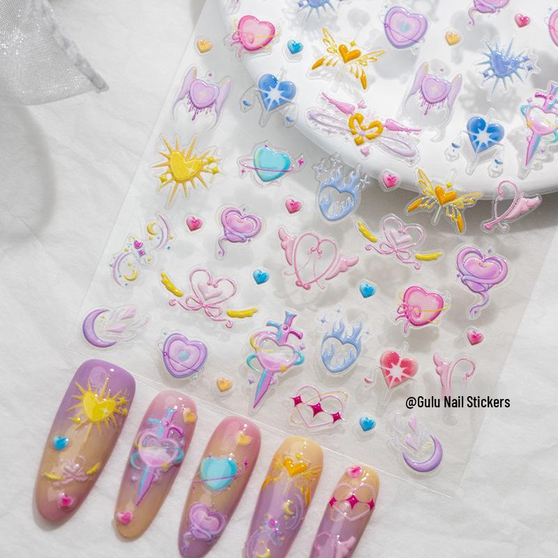 3D Cartoon Heart Princess Nail Art Stickers with Fairy Bow