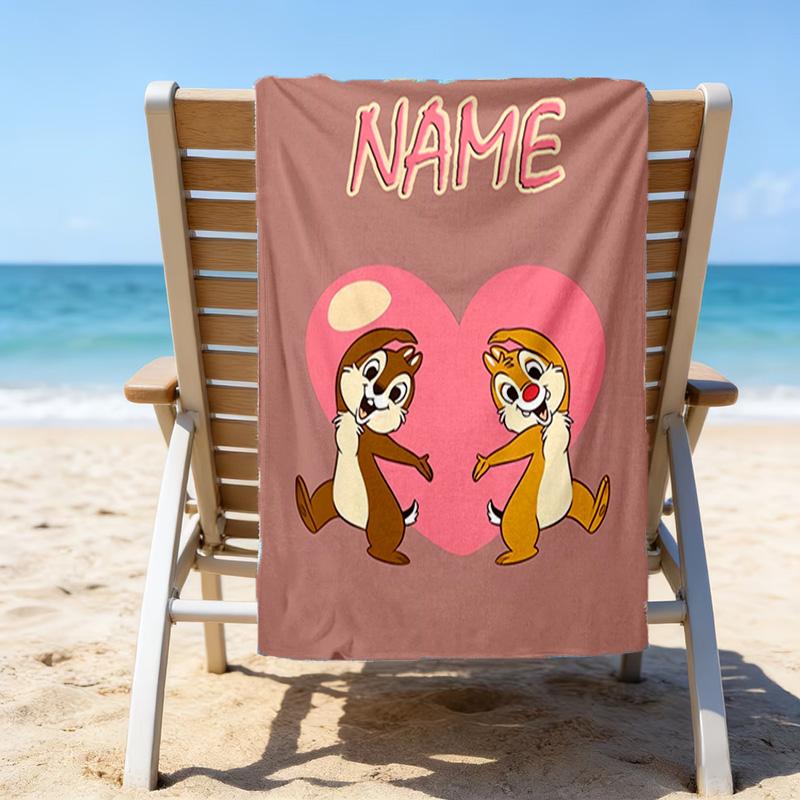 1pc Chip 'n' Dale2 Beach Towel with Custom Name, Beach/Swimming/Bath/Picnic/Camping Towel, Suitable for Seaside Beaches