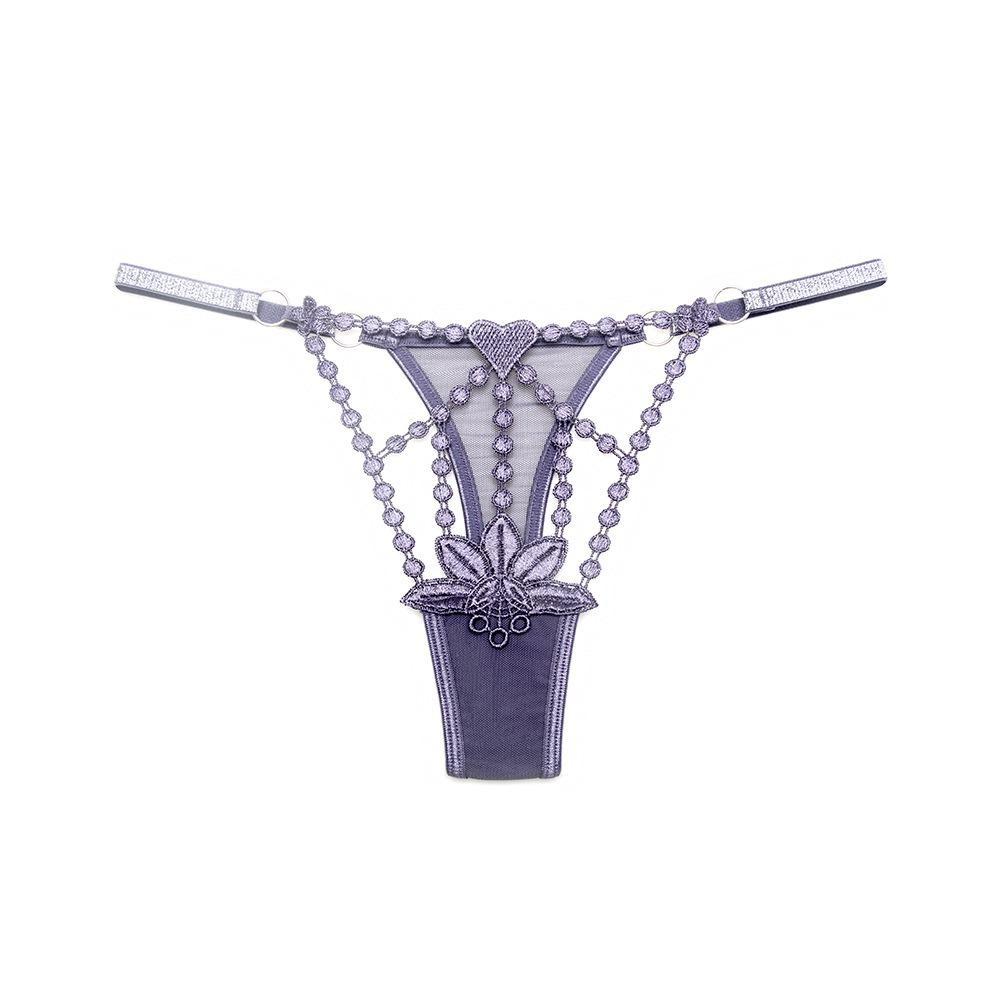 Sexy Transparent Trendy European and American Women's Thong Ultra-thin Hollow Water-soluble Embroidered Thin Belt Tempting Low-rise T-shaped Underwear