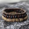 3Pcs Coconut Husk Wooden Bracelet Homme Turquoises Lava Tiger Eyes Strand Braclet Meditation Healing Braslet Accessories Hombre