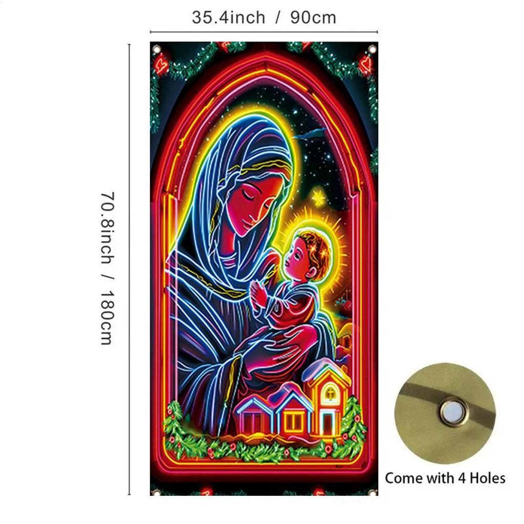 Christmas Door Cover Large Religious Fabric Backdrop Fluorescent Porch Sign Banner Holiday Party Home Church Garden Decorations