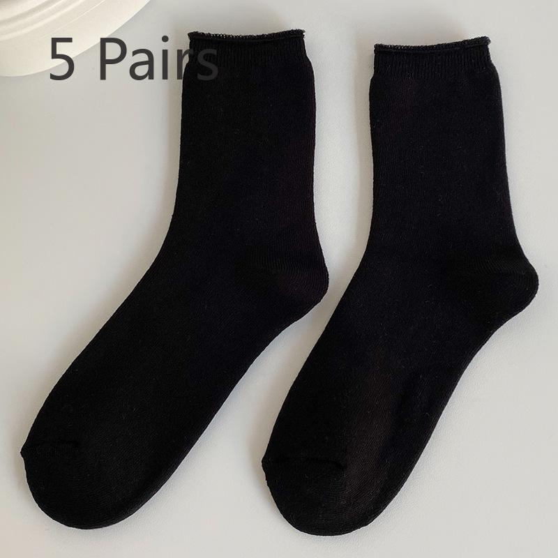 5 Pairs of New Women's Autumn and Winter Collection of Artistic and Retro Warm Cotton Rolled Up and Thickened Loop Socks
