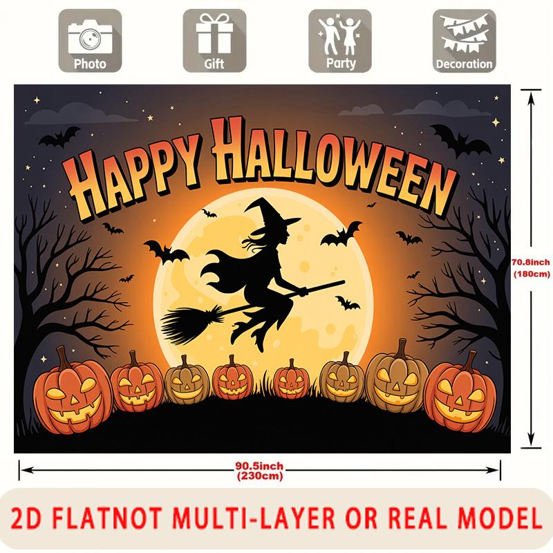 Party Backdrop Halloween Flat Witch Silhouette Pumpkins Multi Layered Celebrations Photo Booth Decor Front Door Decor