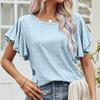 Butterfly Sleeve Loose Women T-Shirt 2023 Summer Solid Hollow Ruffled Casual Tshirts Woman Fashion Round Neck Tees Tops 25978