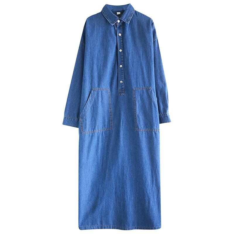 

LYRIA Женское свободное джинсовое платье Повседневное платье-рубашка Верхняя одежда XXXL светло-синий