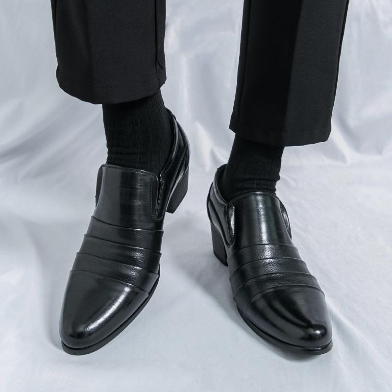 New Fashion Men's Pointed Black Brown Business Height Increasing Formal Shoes Male Wedding Prom Homecoming Flats Zapatos Hombre