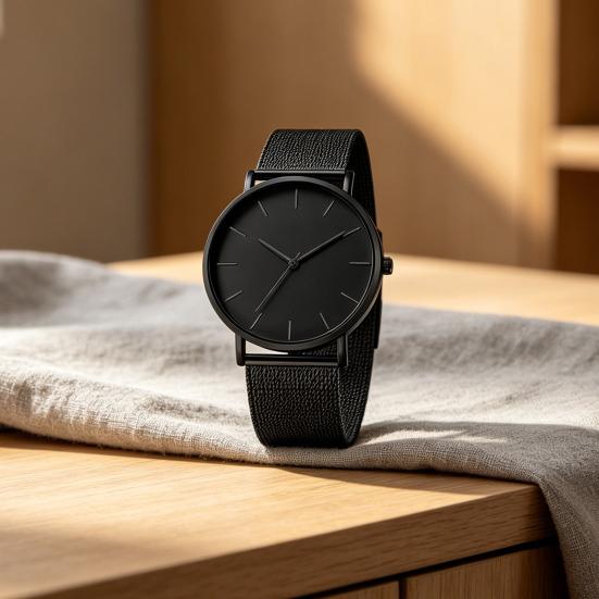 Herren Mesh-Armbanduhr Minimalistische Quarz-Analog-Uhr Einfaches rundes Zifferblatt Armbanduhr für Business Büro Freizeit
