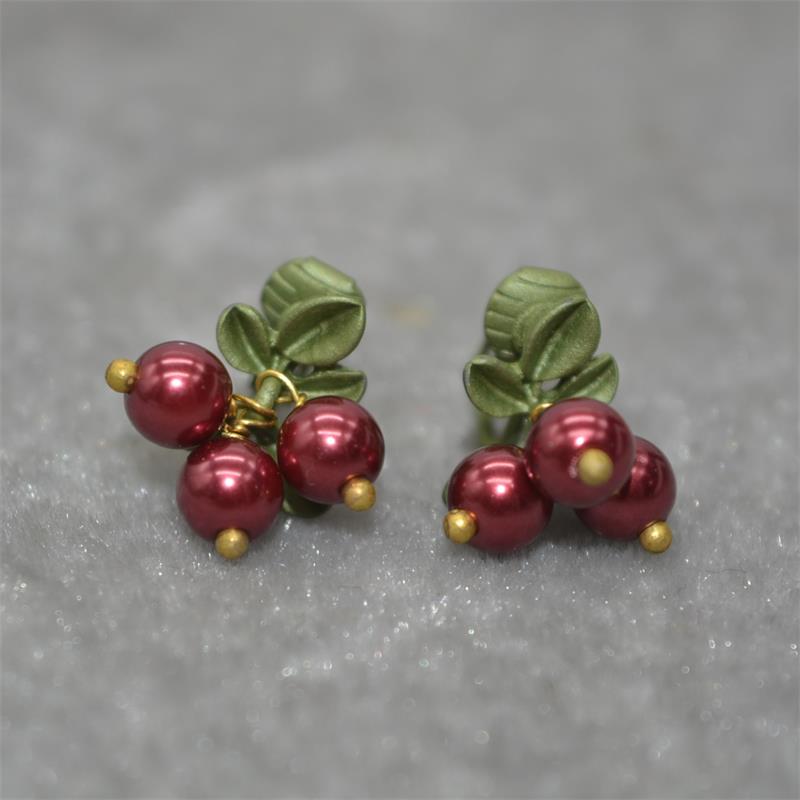 Retro Französische Waldbeeren Ohrring Preiselbeere Pflanze Süßwasserperle Mädchen Party Accessoires Ohrringe