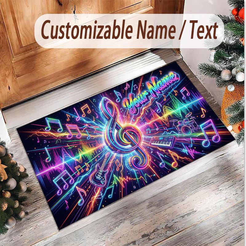 Tappeto in Velluto Morbido di Cristallo Tema Generale Musica Stampa Personalizzata Nome & Testo Tappeto Antiscivolo per Camera da Letto Soggiorno