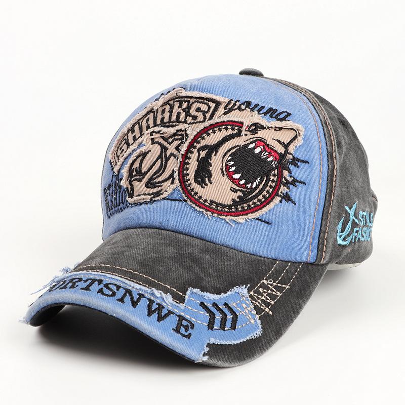 Retro Shark Embroidered Baseball Cap Cotton Solid Color Men Women Unisex Animal Cartoon Streetwear Hip Hop Urban Street Style Sun Hat Outdoor Sport