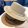 Spring and summer women's new outdoor sun hat big brim pearl flat top straw hat beach vacation sun protection straw hat