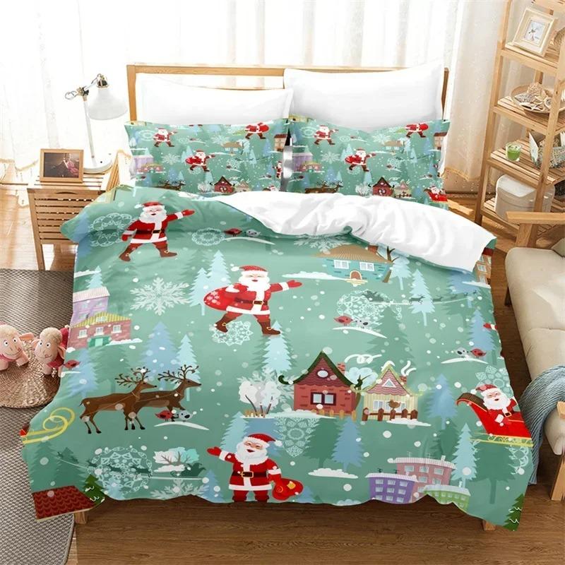 3PCS Single-sided Merry Christmas Printed Comforter Bedding Sets Comfortable Bedspreads Comforter Duvet Bedding Birthday Gift