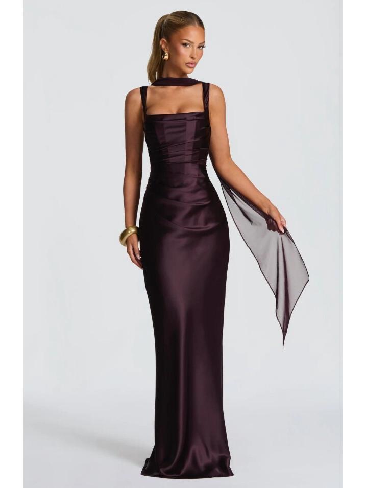 European/American Satin Spaghetti Strap Classic Evening Gown for Women