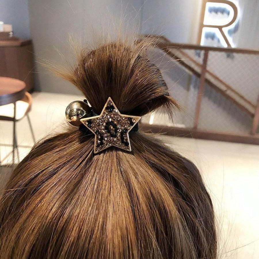 1-Piece Korean Glitter Headband - Red Hair Cord with Five-Star Motif, Flexible Girlish Design for Ponytails & Twisted Hairstyles