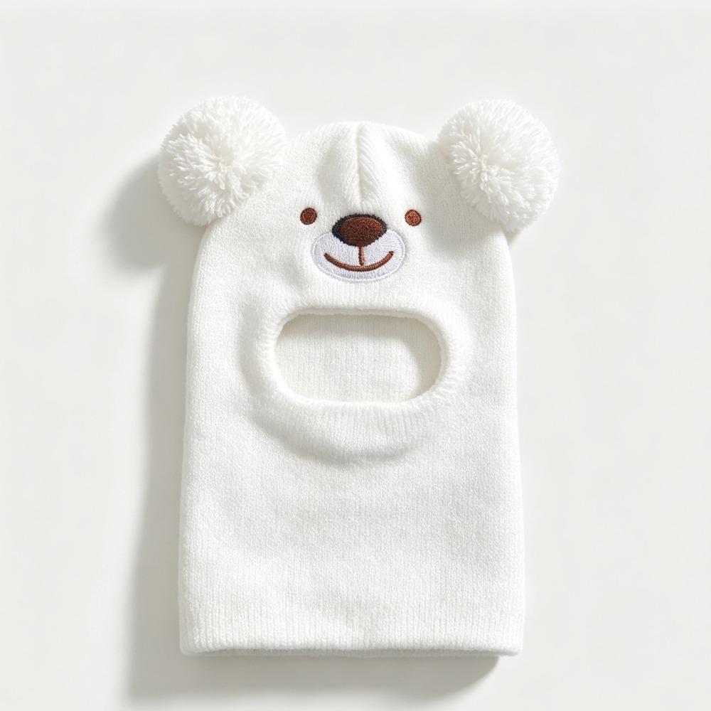 Cartoon Bear Kids Winter Hat Double Pom Poms Bear Headscarves  Winter Wear