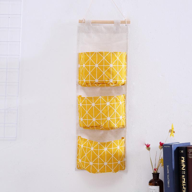 Three-Pocket Cotton Linen Over-the-Door Hanging Storage Bag