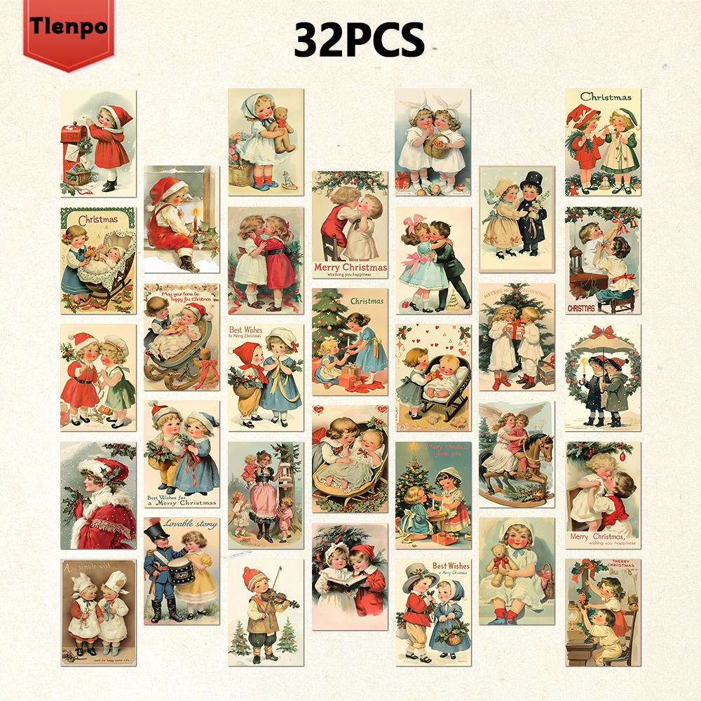 

32 шт., винтажные рождественские открытки, Санта-Клаус, подарки на день рождения/юбилей, коллекционные, подходят для дарения и отправки по почте.