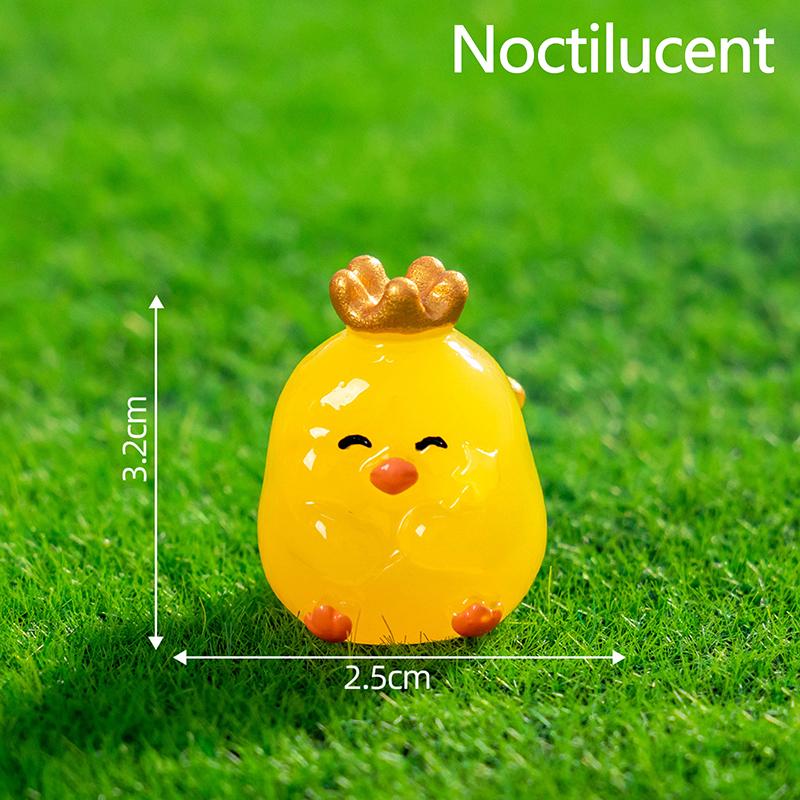 Cartoon Cute Noctilucent Yellow Chicken Ornaments Creative Resin Crafts Creative Cartoon Animal Model Decoration Accessories