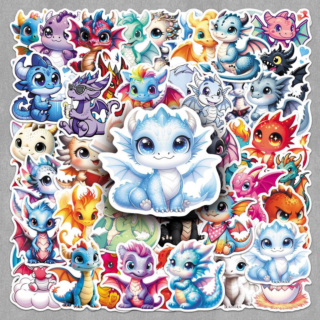50 Adorable Dragon Cartoon Stickers for Phone, Guitar, Desktop & Headphones