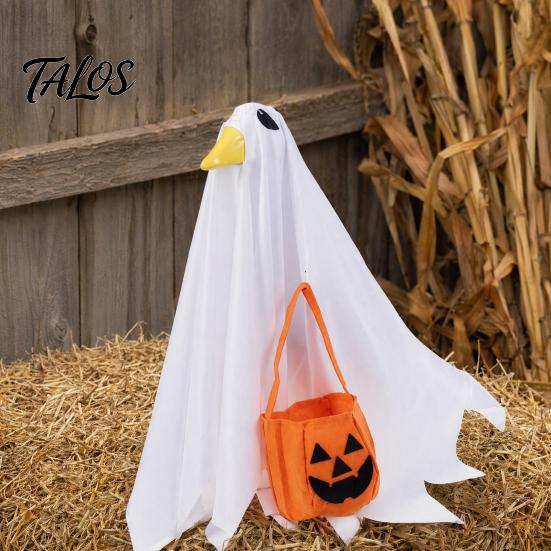 Halloween Outdoor Decor Goose Outfit, Ghost Porch Clothes with Pumpkin Bag for 23" Party Statue, Accessory Patio Lawn Yard Seasonal Holiday Decoration