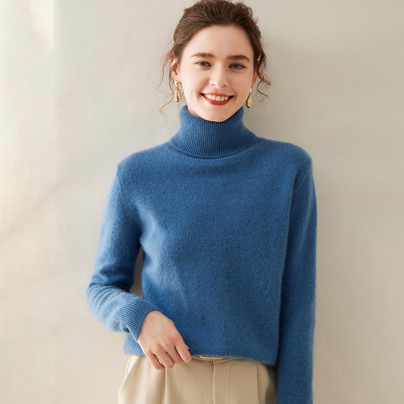 Dámský kašmírový svetr s vysokým rolákem - Podzim/Zima Slim Fit Pletené spodní prádlo