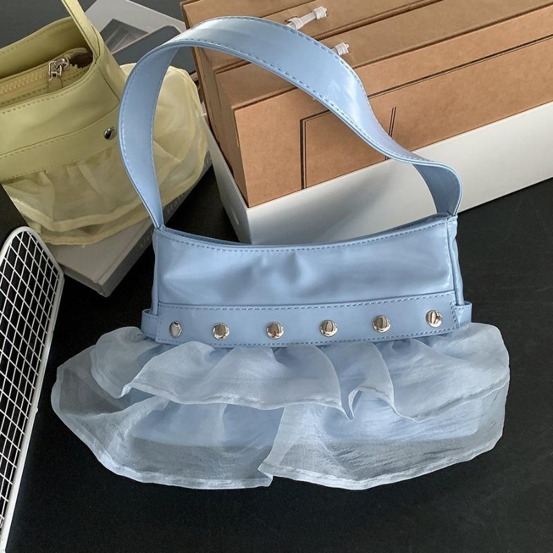 Portable Shoulder Bag Women's Spring and Summer Fashionable Spice Girl Hand Bag Rivet Mesh Pleated Armpit Bag Women