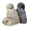 Women Fall Winter Hat Thickened Knitted Soft Elastic Warm Anti-slip Ear Protection Plush Ball Decor Twisted Pattern Outdoor Beanie Cap