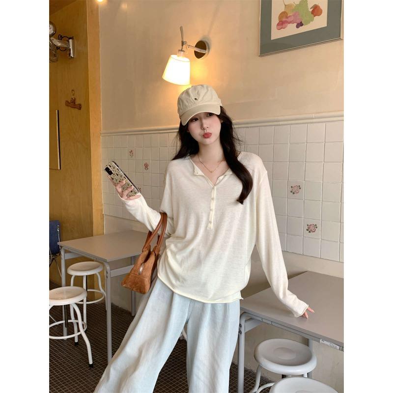 Autumn new loose semi-open neck button wool knitted sweater women's soft waxy temperament bottoming long-sleeved sweater