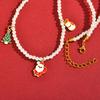 Christmas Tree Santa Snowman Pendant Necklace for Women Girl, Imitation Pearl Necklace, Stainless Steel Jewelry Festival Gift
