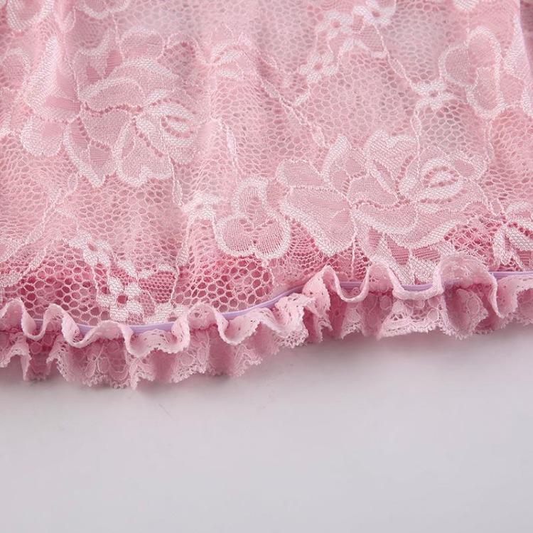 Sexy Lace Suspender Skirt for Women Fashionable Off Shoulder Slimming Mesh Perspective Dress