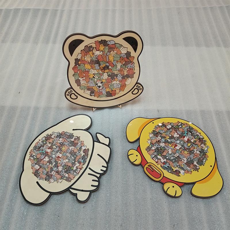 Dog Bear Shaped Puzzle With Animal Shards Wooden Jigsaw Puzzle Unique Irregular Animal Decorations Collectible Gift Challenging