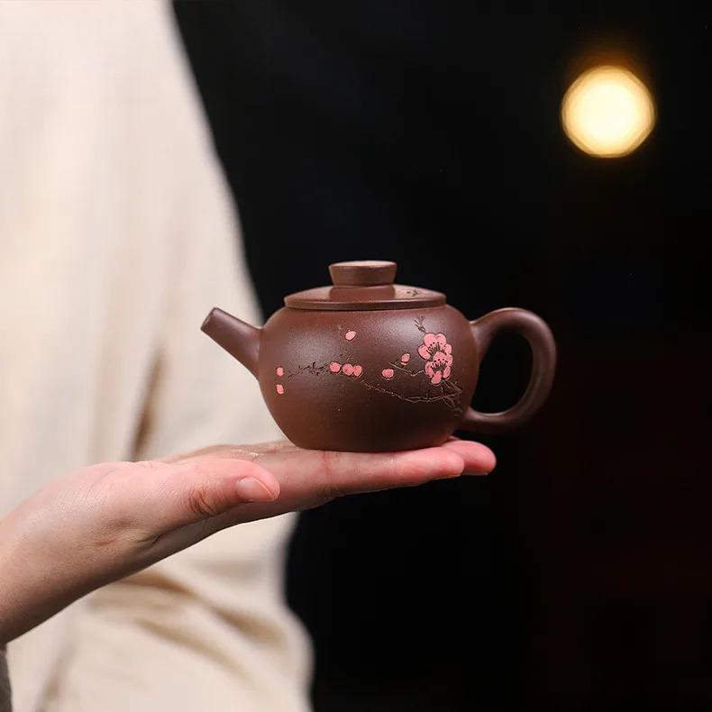 150ml Ancient Yixing Purple Clay Teapots Famous Artists Handmade Small Pot Raw Ore Purple Mud Tea Making Kettle Zisha Tea Set