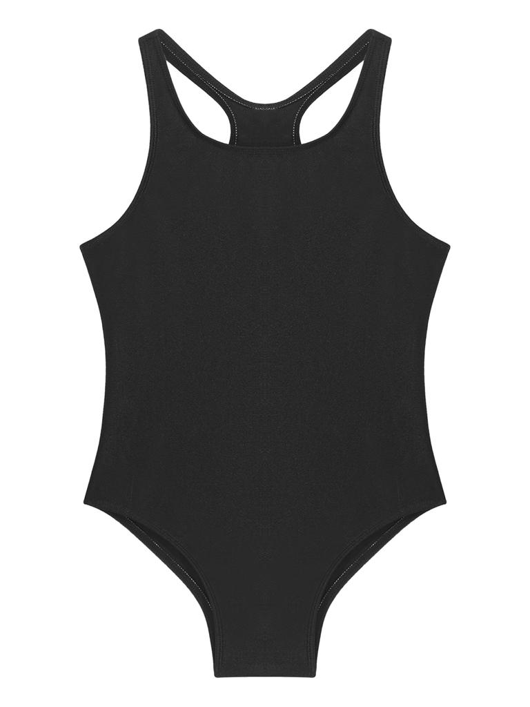 Kids Girls Sleeveless Racer Back Leotard Swimsuit with Keyhole Design Stretchy Monokini for Beach Bathing