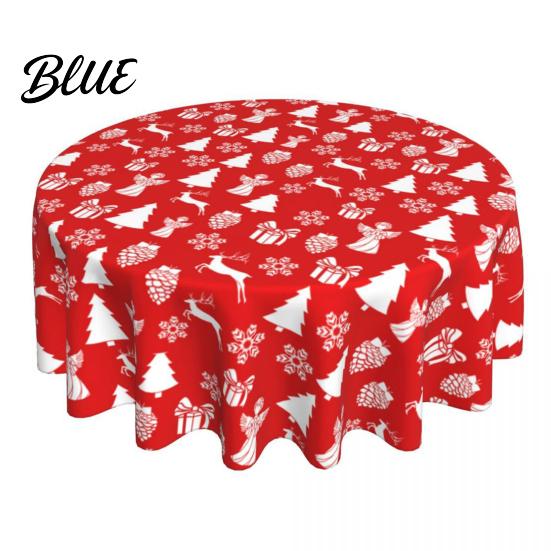 Christmas Tree Elk Decorative Dinner Prints 150cm with Holiday Tablecloth Red Round Polyester Cloth Stain-Resistant