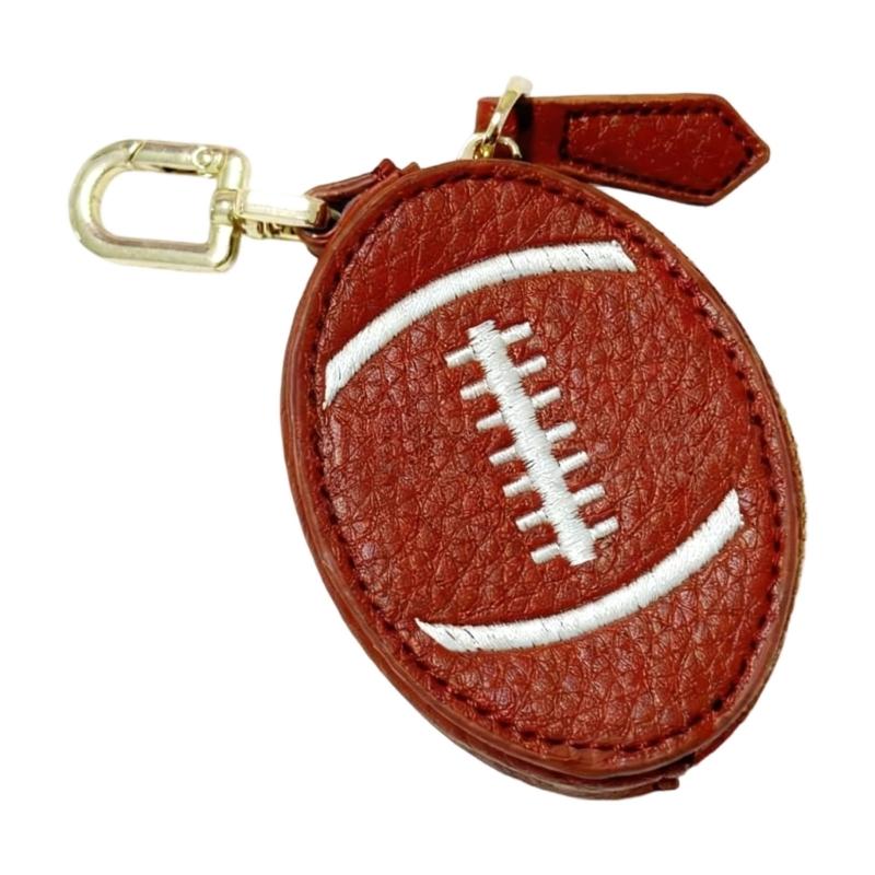 PU Leather Sports Theme Keychain Coin Pouch Small Wallet For Football Basketball Rugby Fan Waterproof Accessory