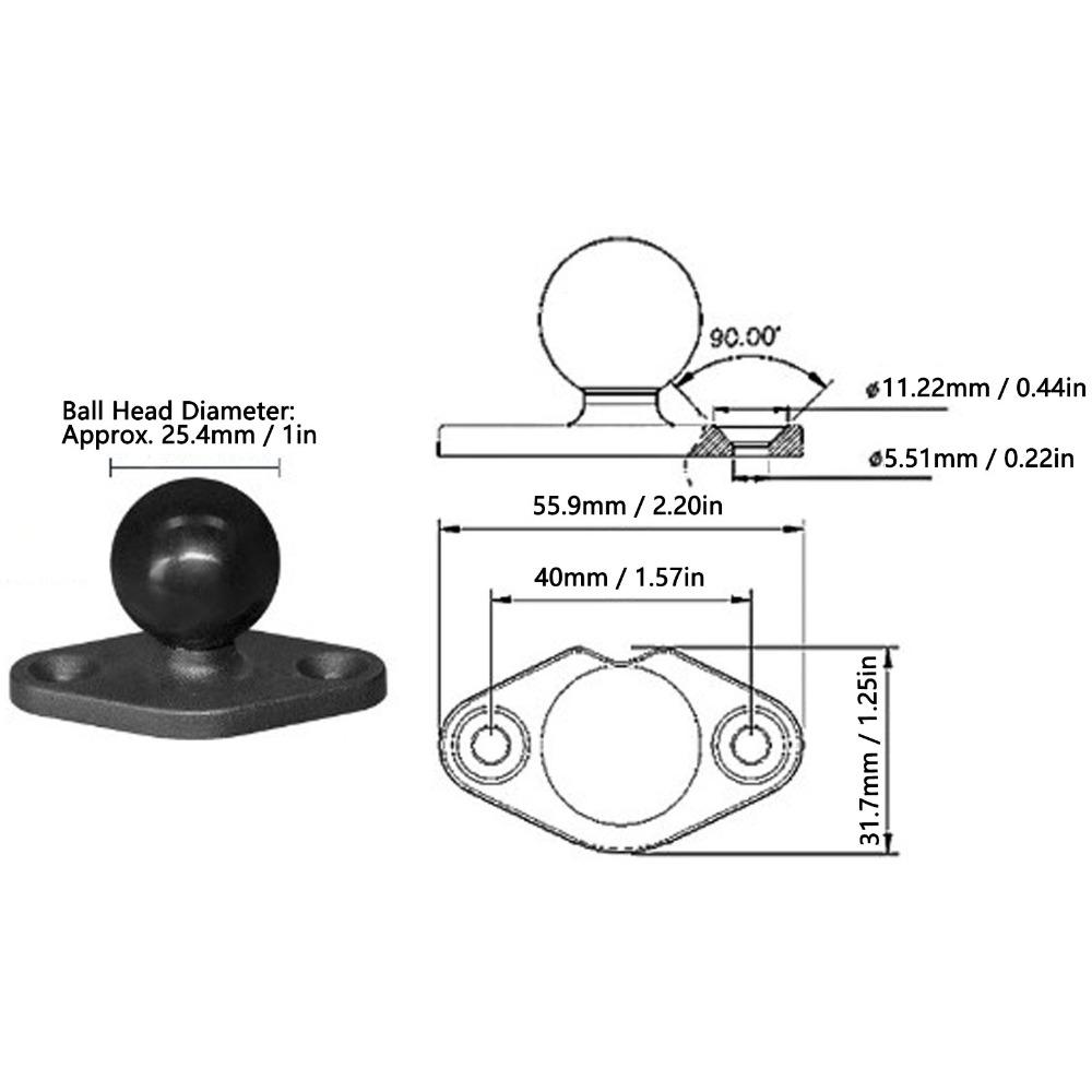 1 Inch Ball AMPS Mount Base 2 Hole Electronic Device Mounting Base  Vehicle Mounting