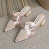 Fashion Slides Outside Shoes for Women Black Woman Slippers Pointed Toe Job Mules with Bow Heeled Sandals New Style Wholesale Trend B I