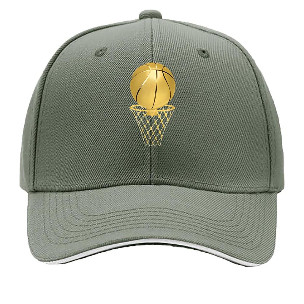 Golden Basketball And Basketball Frame Print Gift Fashionable Adjustable Baseball Cap Sandwich Baseball Cap