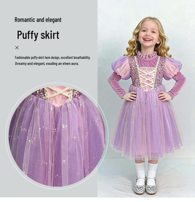 Elsa Princess Dress for Girls - Spring/Autumn Birthday Puffy Skirt