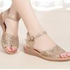 Foreign Trade Wedge Sandals Women's 2024 Summer New Mid-heel Wedge Heel Flat Bottom One-word Buckle with Open-toe Mesh Women's Shoes