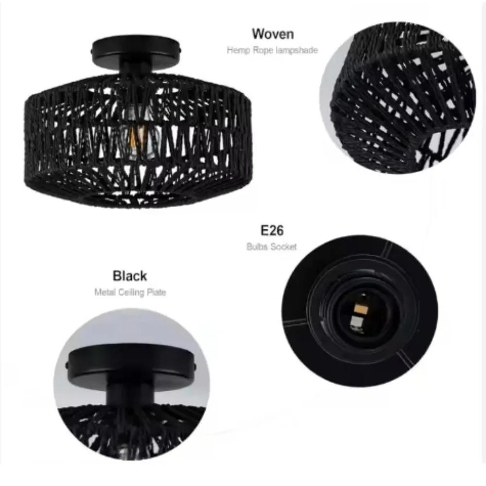 Rattan Ceiling Lamp E27 LED Lights Hand Woven Bedroom Hanging Lamp for Ceiling Light Modern Home Decoration Light Fixture 30CM
