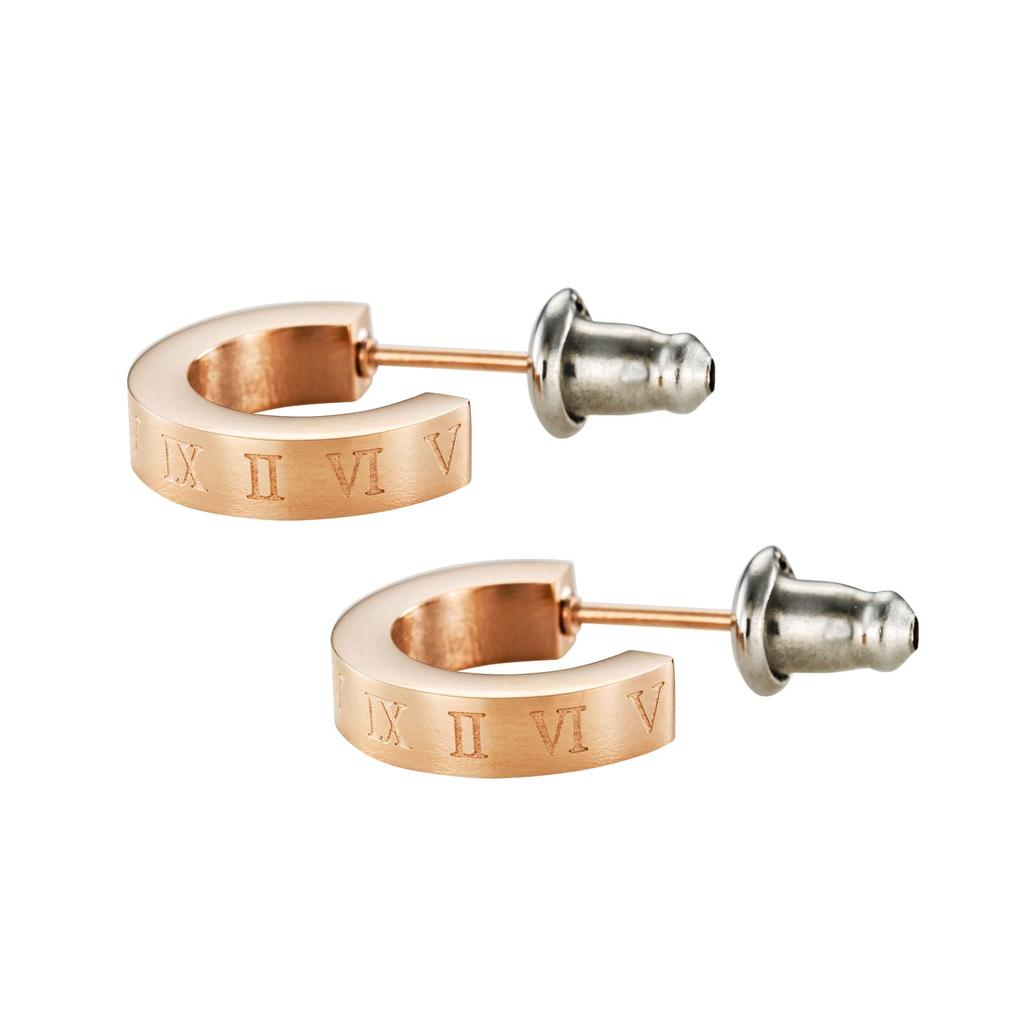 Surgical Stainless Half Roman Pink Set of [White Clover] Earrings, Steel, Hoop, Numerals, & Pink, 2, 4SPE001GO&4SPE001GO