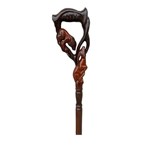 Wooden Lion and Gazelle Covered Handle Walking Stick - Cane for Men and Women - Best Memorial Gifts