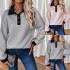 Women's 2025 Winter Color Block Button Lapel Hoodie - European & American Casual Fashion Pullover
